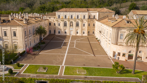 Aerial view of the Belvedere di San Leucio, a monumental complex located in Caserta, in Campania, Italy. It is Unesco world heritage site and an ancient Bourbons Royal residence and silk factory. photo