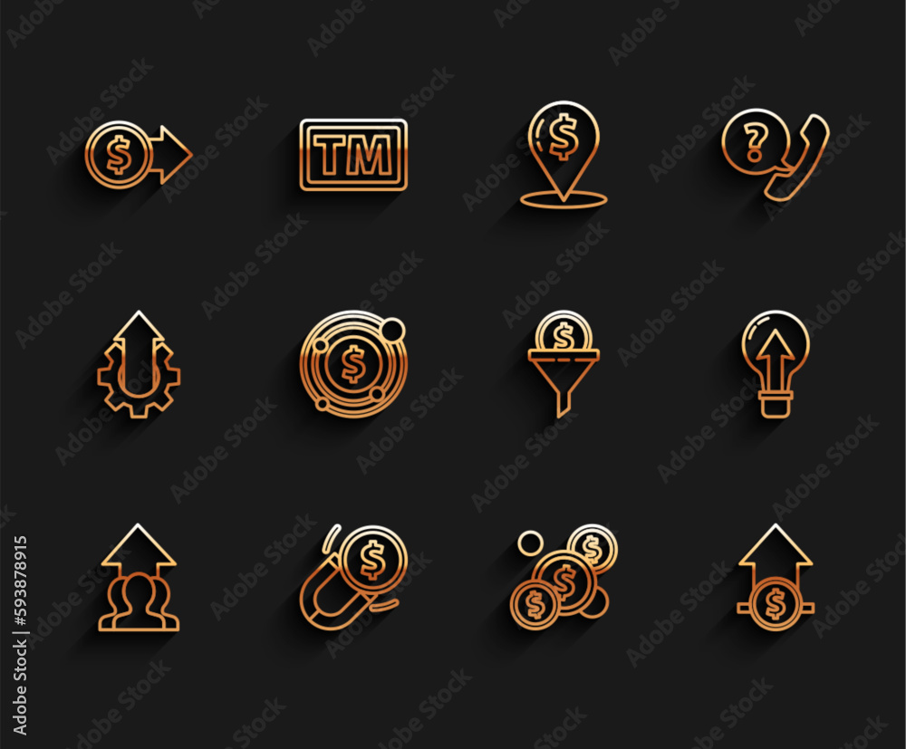Set line Growth chart and progress in people crowd, Magnet with money, Coin dollar symbol, Financial growth coin, Target, Light bulb and Lead management icon. Vector Set line Growth chart and progress in people crowd, Magnet with money, Coin dollar symbol, Financial growth coin, Target, Light bulb and Lead management icon. Vector