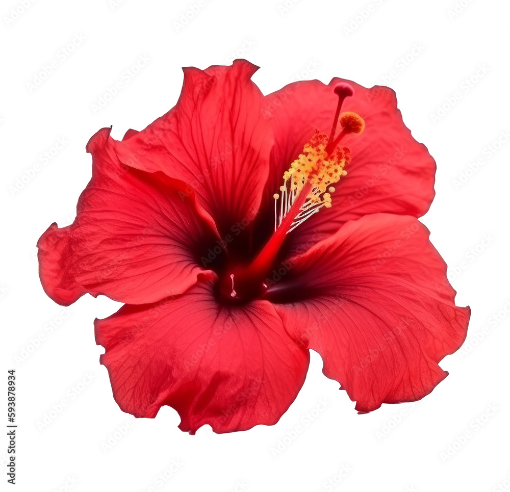 Hibiscus flower isolated. Illustration Generative AI. Hibiscus flower isolated. Illustration Generative AI.