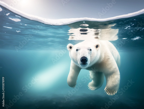 polar bear floating in the arctic sea - climate change - global warming - AI generated © reichdernatur