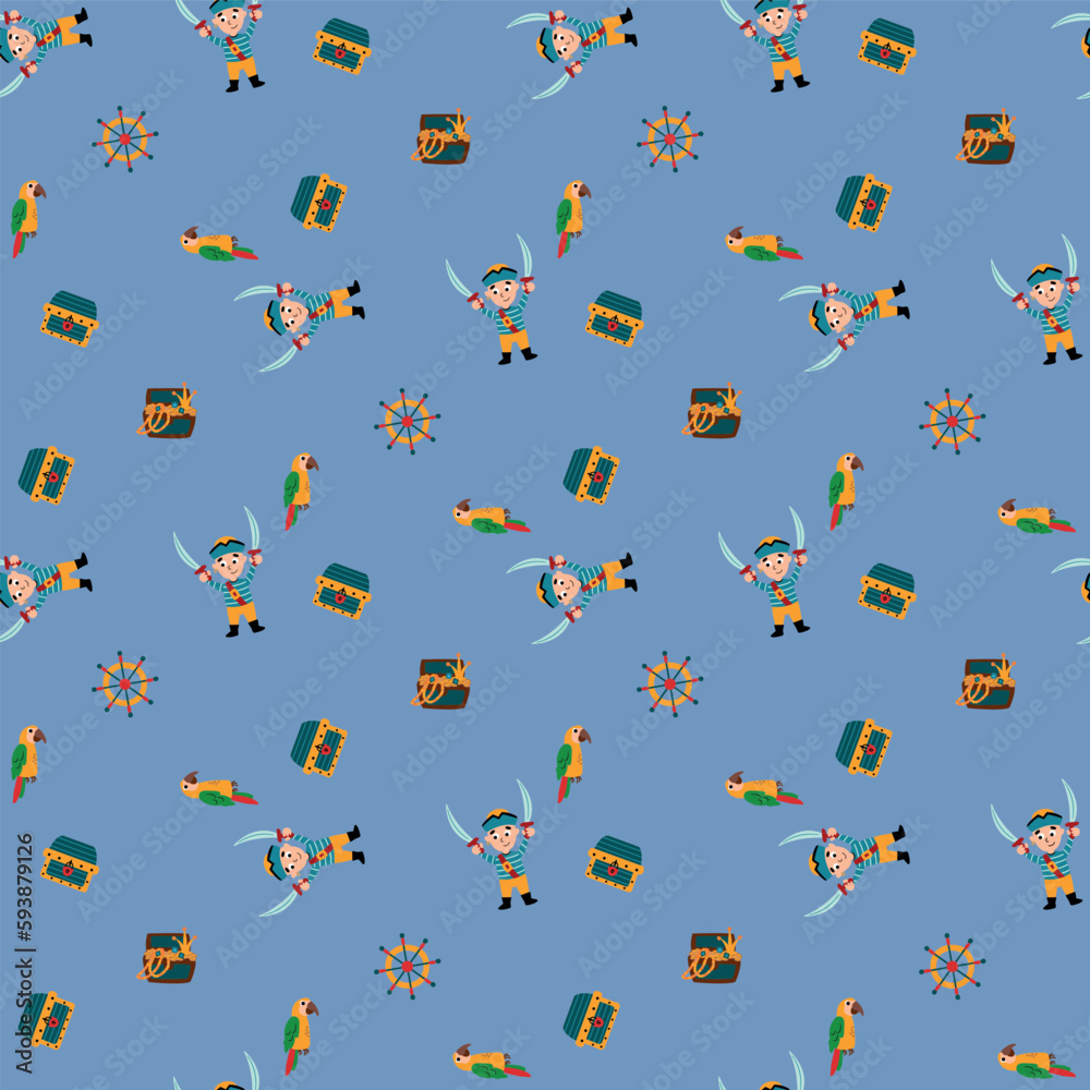 Seamless pattern with cute pirates. Design for fabric, textile, wallpaper, packaging.
Seamless pattern with cute pirates. Design for fabric, textile, wallpaper, packaging.