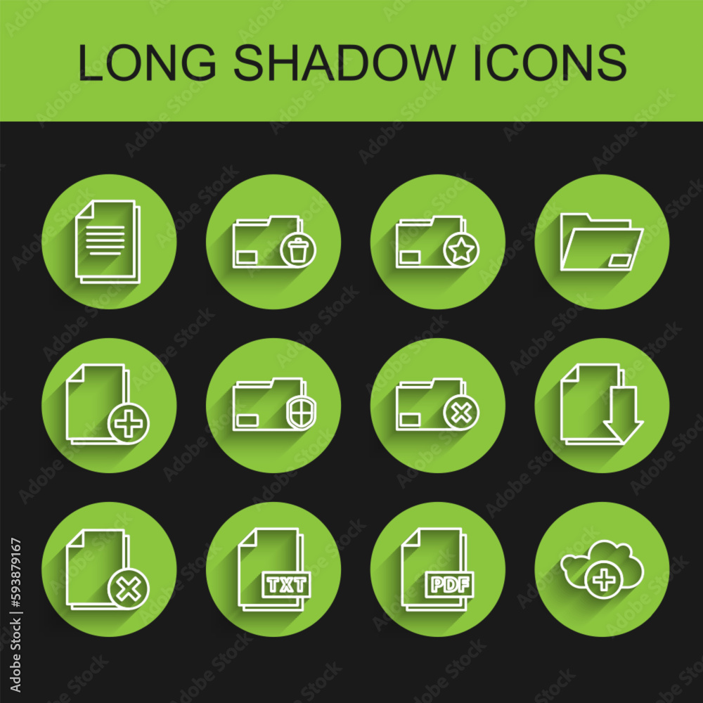 Set line Delete file document, TXT, Document, PDF, Add cloud, folder protection, with download and icon. Vector Set line Delete file document, TXT, Document, PDF, Add cloud, folder protection, with download and icon. Vector