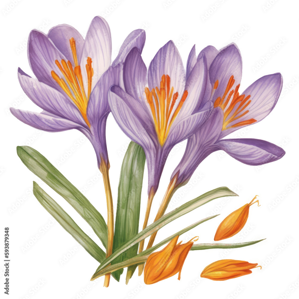 Saffron flower watercolor. Illustration AI Generative. Saffron flower watercolor. Illustration AI Generative.