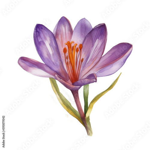 Saffron flower watercolor. Illustration AI Generative. © olegganko