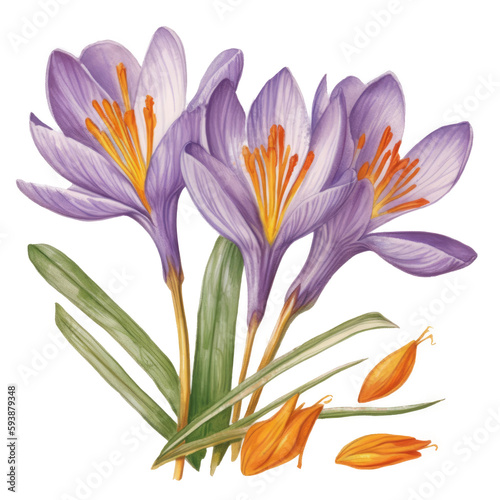 Saffron flower watercolor. Illustration AI Generative.
