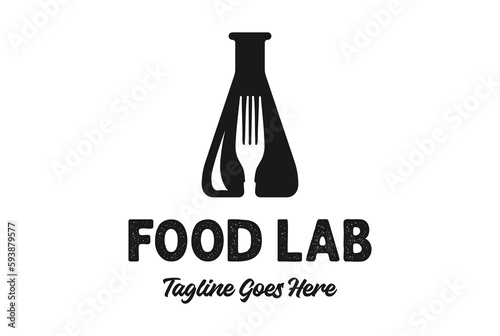 Vintage Lab Glass Tube with Fork for Food Lab Research Science Logo Design