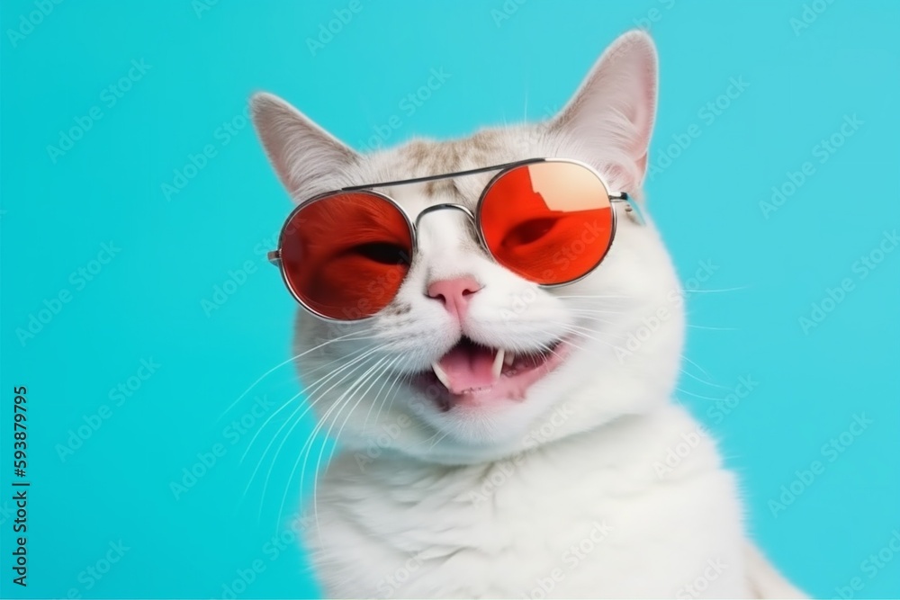 pet animal cat cute portrait funny sunglasses fashion colourful neon. Generative AI.