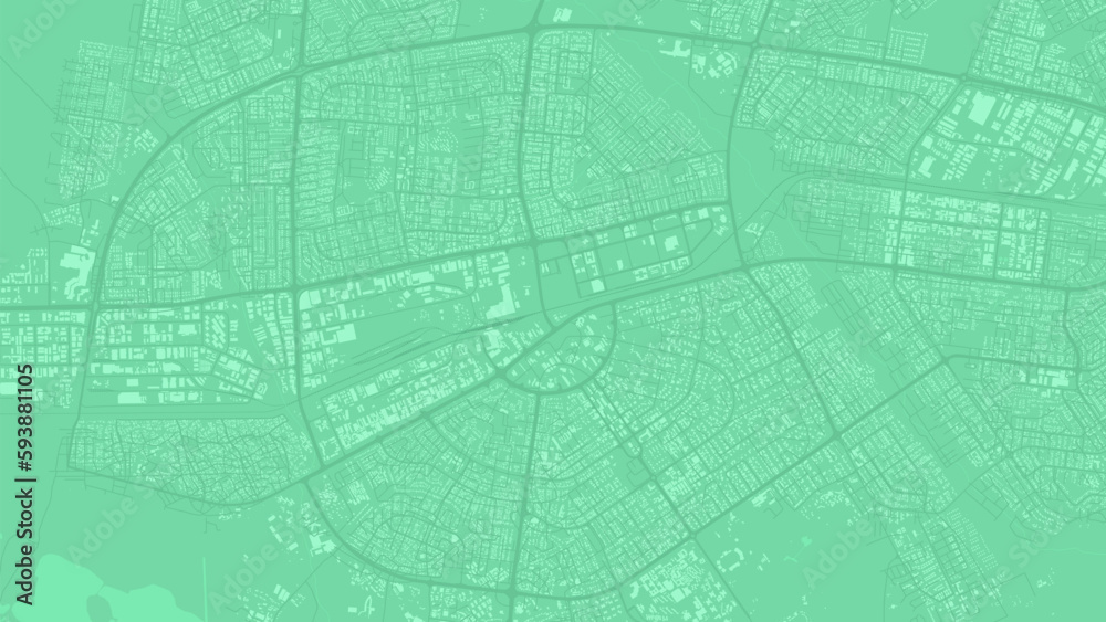Green Gaborone city area, Botswana, vector background map, roads and water illustration. Widescreen proportion, digital flat design.