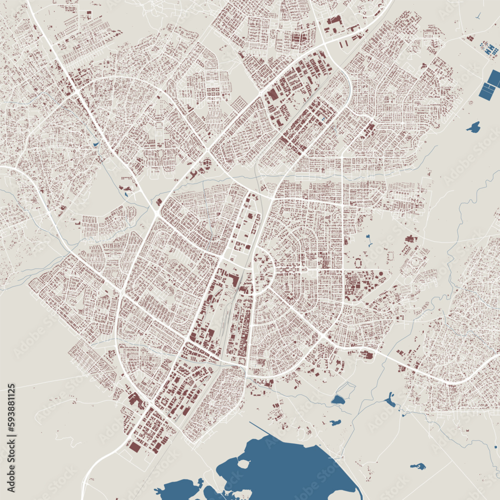 Gaborone map, capital city of Botswana. Municipal administrative area
