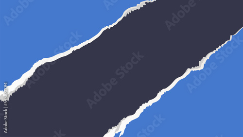 Vector illustration of torn blue paper on a black background. Paper frame. Ripped edge.
