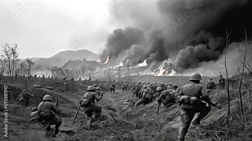 vintage grayscale picture of korean war generative ai