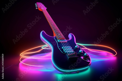 Guitar neon laser. Generate Ai