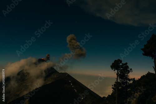 Active Fuego volcano visible from Acatenango volcano, Guatemala