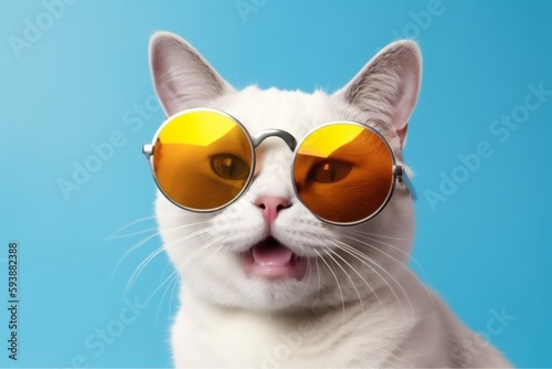 sunglasses pet neon colourful funny fashion cute cat animal portrait. Generative AI.
