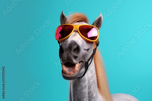 fun animal portrait colourful smile goggles isolated sunglasses funny background horse. Generative AI.