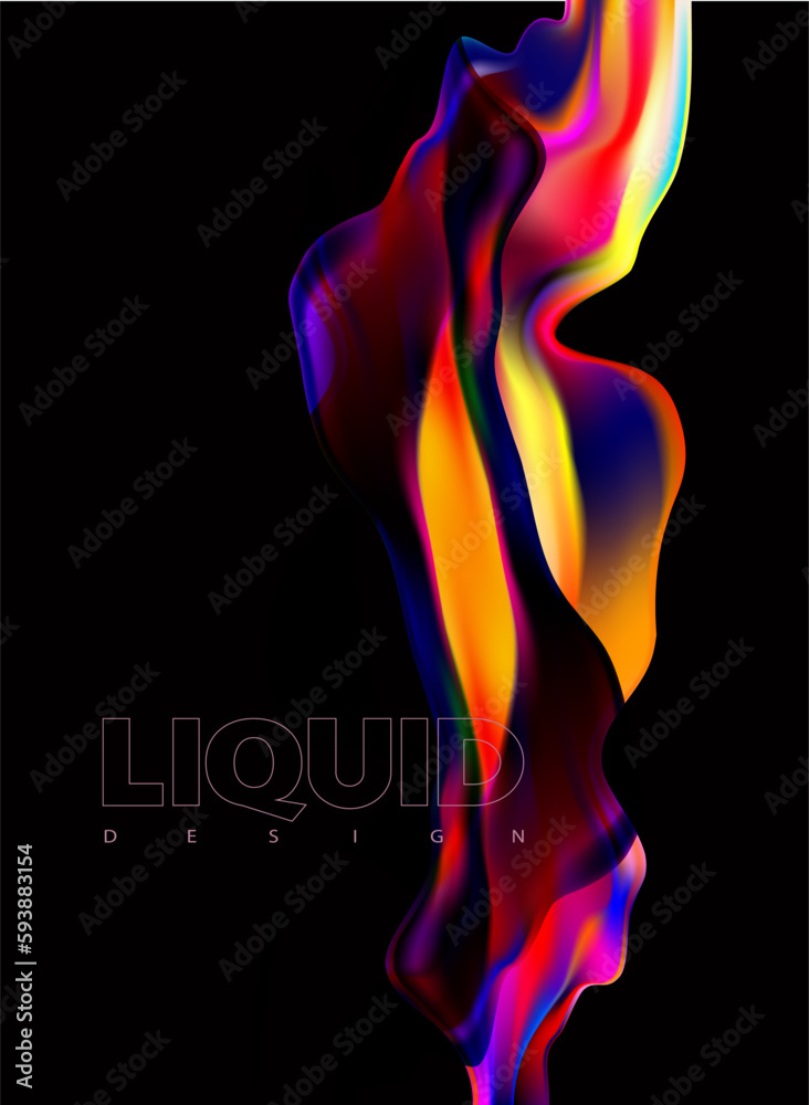 Obraz premium Colorful fluid 3D shapes. Abstract liquid gradient elements on black background.