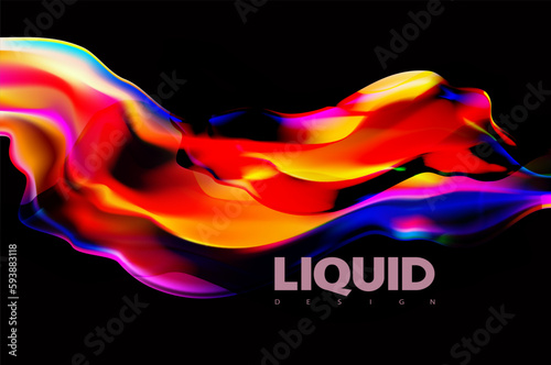 Abstract 3D liquid holographic shape. Colorful fluid design element.