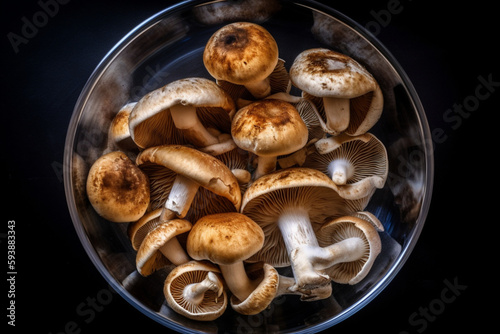 Matsutake mushrooms in a glass bowl