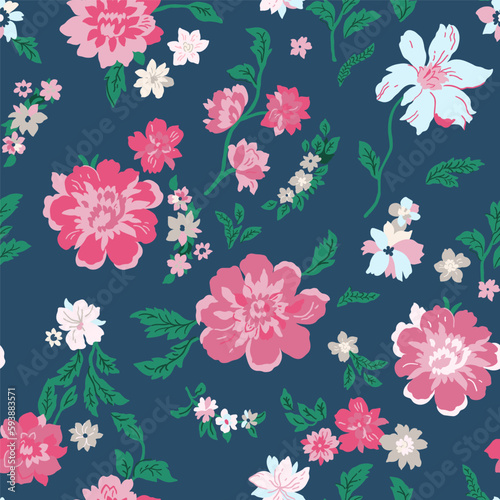 Hand-drawn floral seamless pattern with peonies.