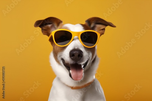 animal dog cute portrait humor pet smile background isolated funny sunglasses. Generative AI. © SHOTPRIME STUDIO