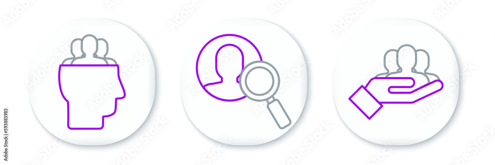 Set line Project team base, and Magnifying glass for search people icon. Vector Set line Project team base, and Magnifying glass for search people icon. Vector