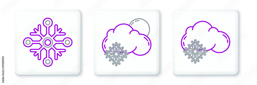 Set line Cloud with snow, Snowflake and and sun icon. Vector Set line Cloud with snow, Snowflake and and sun icon. Vector