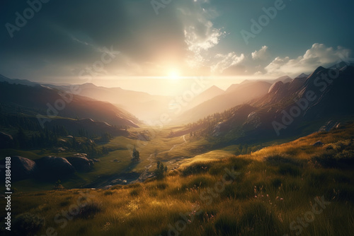 Beautiful landscape. Mountains, sun.  © Coolmer