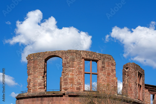 windows of a ruin with blue sky background
