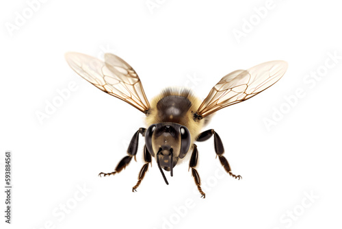 a stunning bee is flying, isolated on transparent background, macro, incredible pollinator, generative AI

