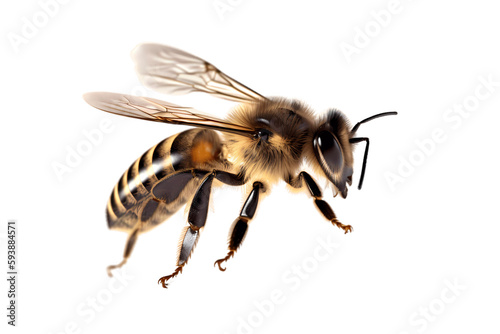 a stunning bee is flying, isolated on transparent background, macro, incredible pollinator, generative AI
