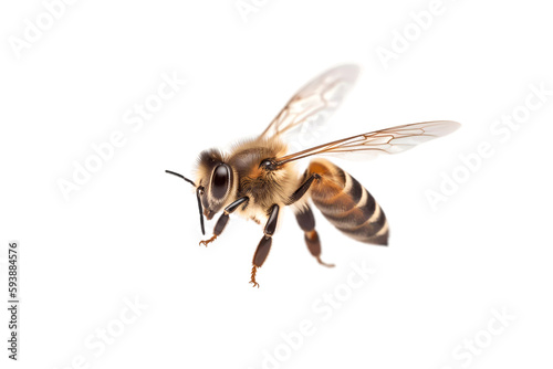 a stunning bee is flying, isolated on transparent background, macro, incredible pollinator, generative AI
