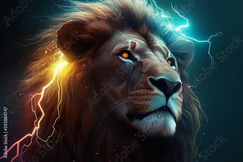 Lion head electric style. Generate Ai