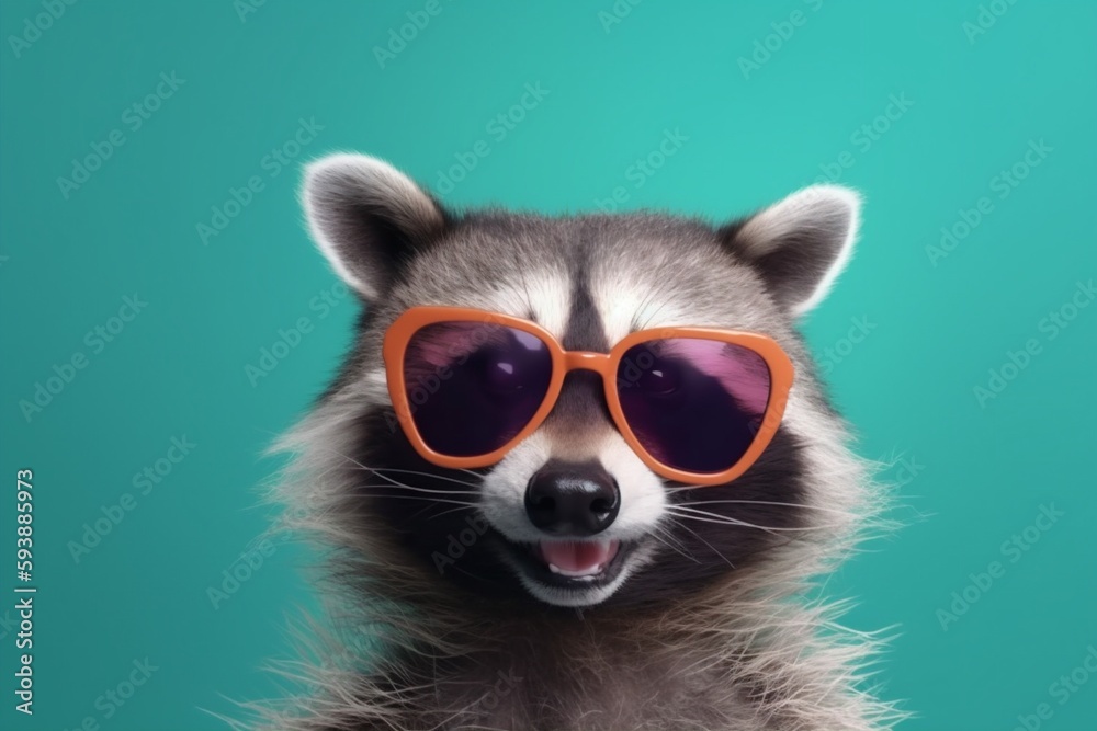 animal glasses background music young portrait pet cute fun raccoon party. Generative AI.