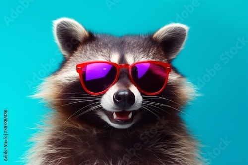 portrait pet glasses entertainment background party music raccoon young fun animal. Generative AI.