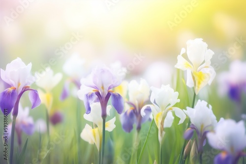 spring copy flowers floral beautiful nature green blossom space leaf background springtime. Generative AI.
