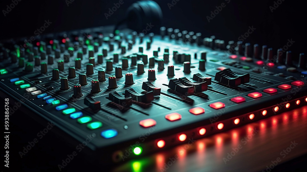  sound mixer control, equipment for sound mixer control, electornic  device, 
high-precision and long-stroke faders ,faders and sliders, Generative AI 
