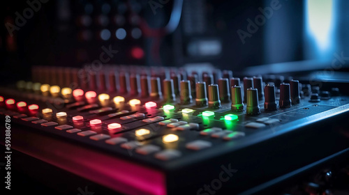  sound mixer control, equipment for sound mixer control, electornic  device, 
high-precision and long-stroke faders ,faders and sliders, Generative AI 
 photo