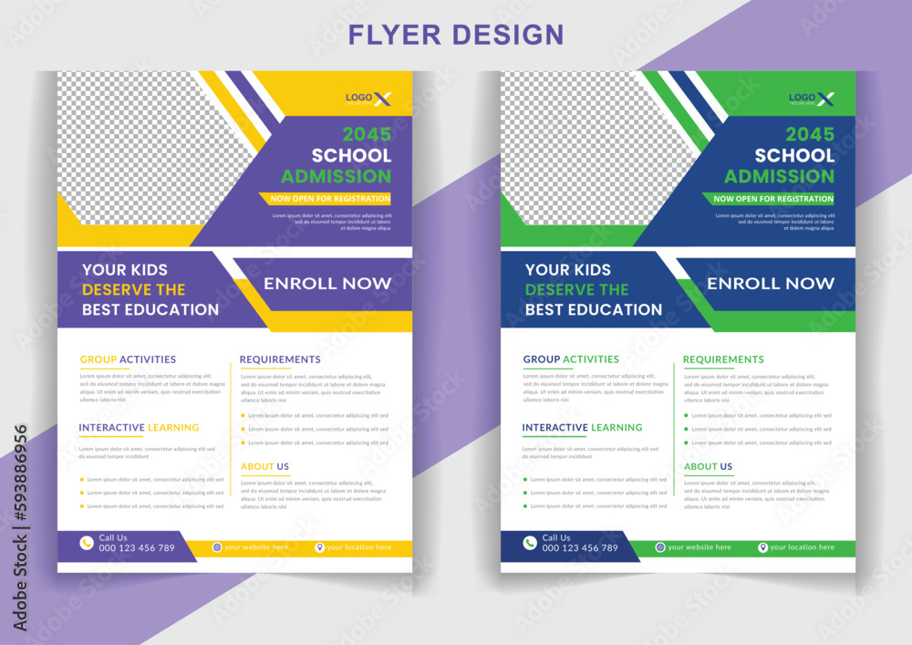 Modern Education Admission Flyer Design back to school Layout template