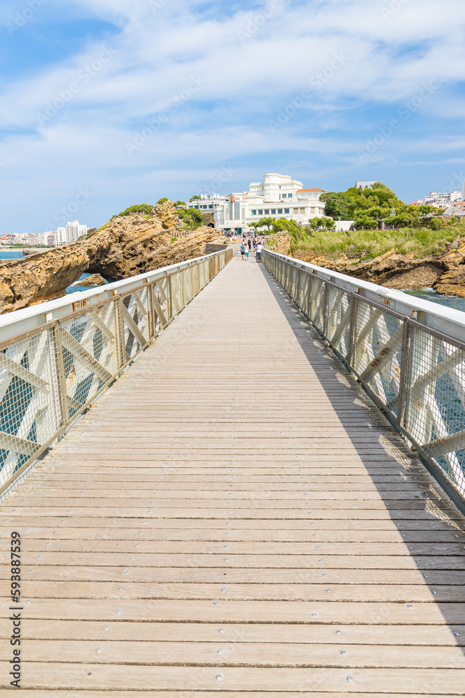 Fototapeta premium Footbridge of the Rocher de la Vierge rock in Biarritz, France