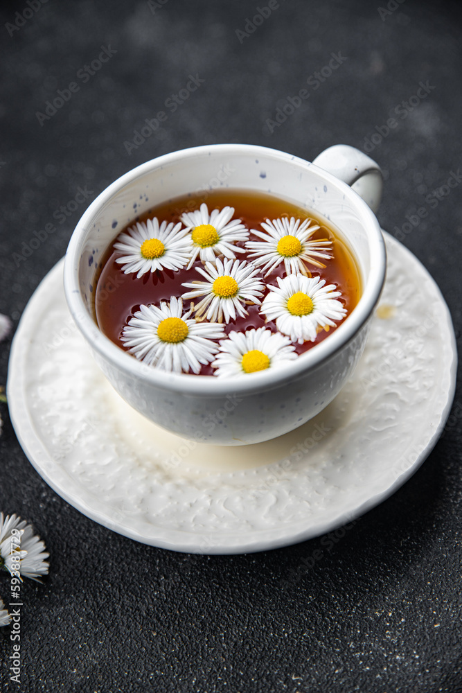 tea chamomile flowers healing hot drink healthy meal food snack on the table copy space food background rustic top view tea chamomile flowers healing hot drink healthy meal food snack on the table copy space food background rustic top view