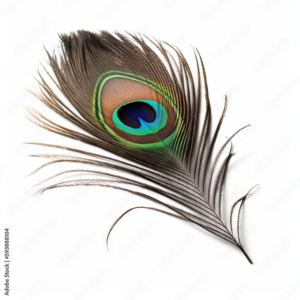 Obraz premium Peacock feather on white background