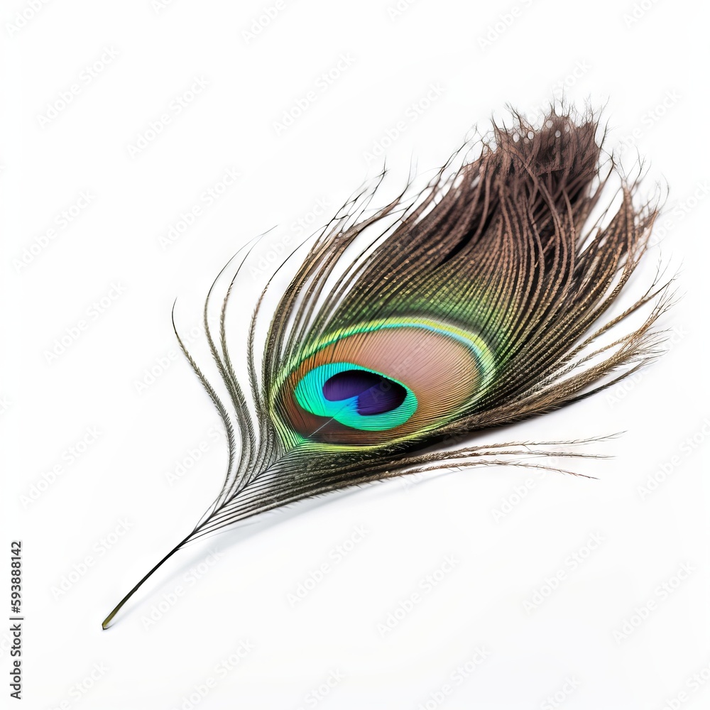 Fototapeta premium Peacock feather on white background