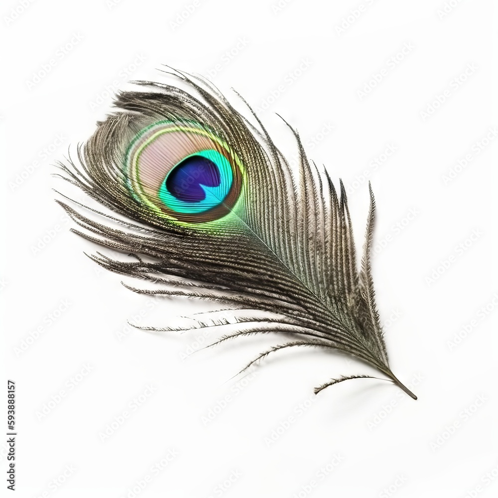 Fototapeta premium Peacock feather on white background