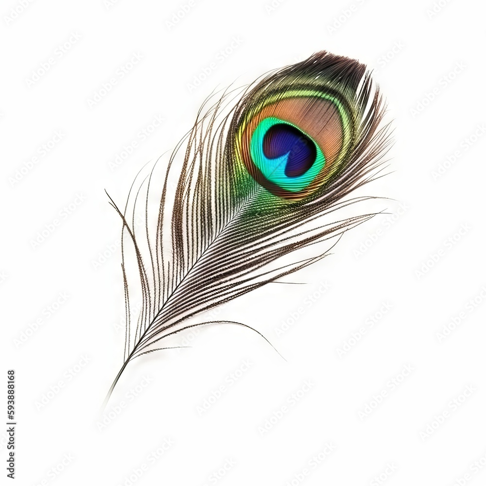 Fototapeta premium Peacock feather on white background