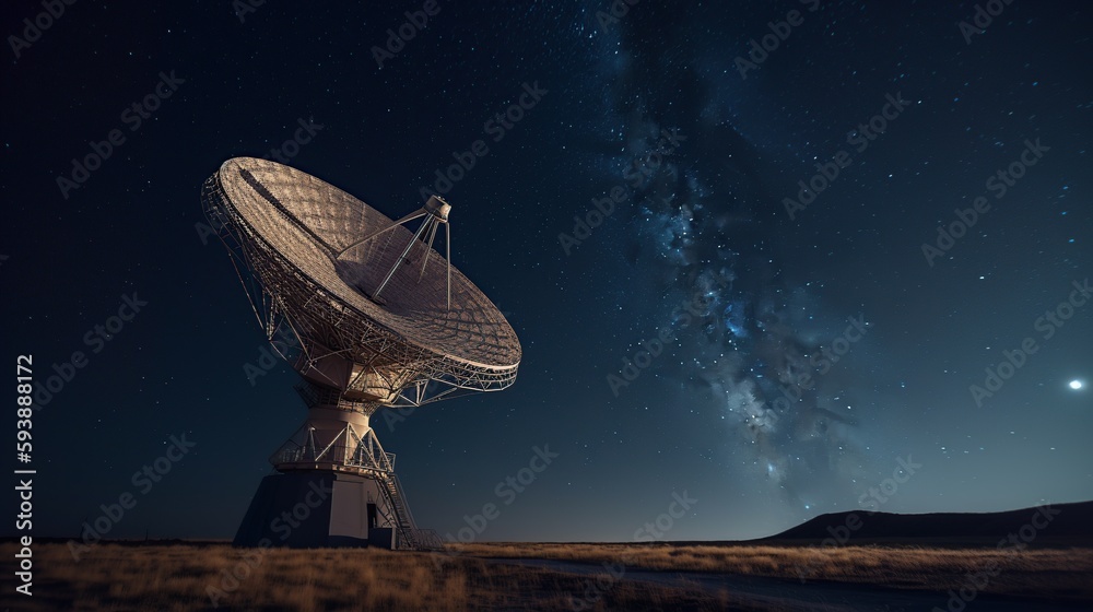 Radio telescopes on the background of the starry sky. generative ai