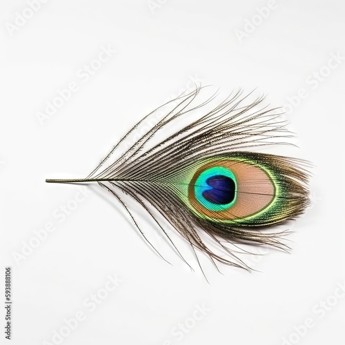 Peacock feather on white background