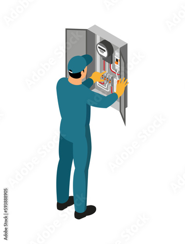 Isometric Electrician Illustration