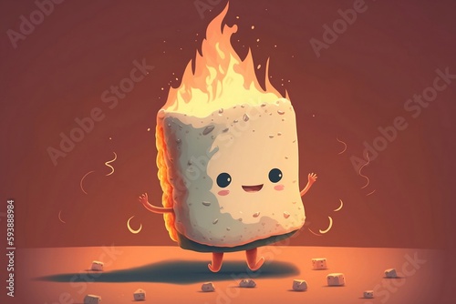 Roasted marshmallow. Cartoon style. Generative AI