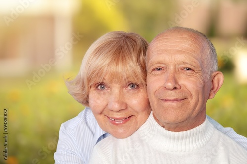 Love happy old couple posing on outdoor