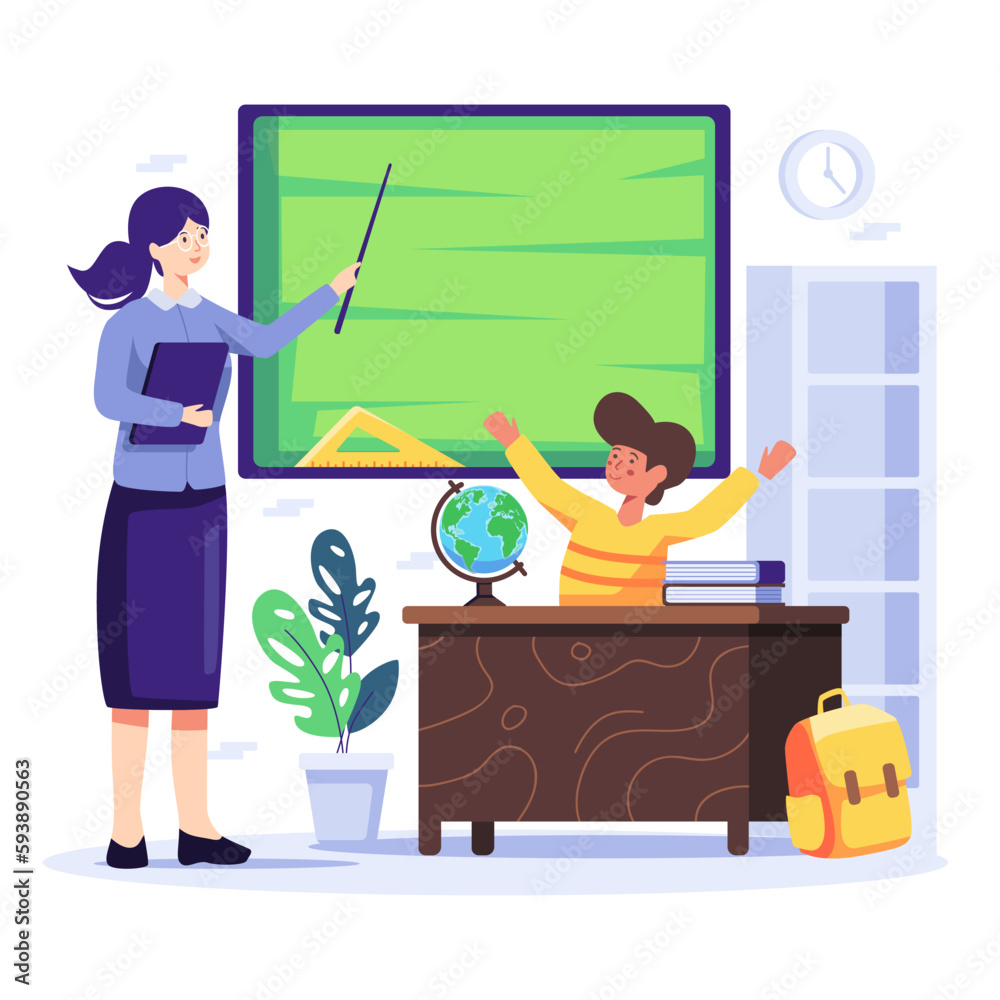 Classroom with kids. Female Teacher Professor Standing in Front of Blackboard Teaching Students in Classroom, Classroom with kids. Female Teacher Professor Standing in Front of Blackboard Teaching Students in Classroom,